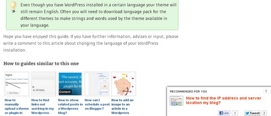 Sharing content in lower right corner