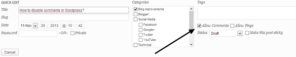 disable comments in WordPress