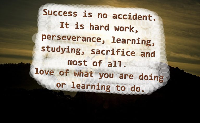"Success is no accident. It is hard work, perseverance, learning, studying, sacrifice and most of all, love of what you are doing or learning to do."